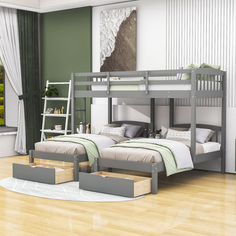 Harriet Bee Ersula Twin Over Twin & Twin 3 Drawers Triple / Quad Bunk